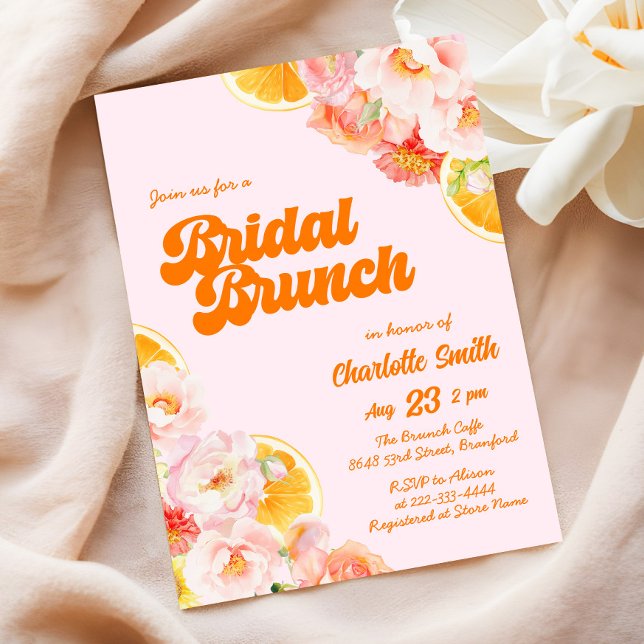 Invitación Ducha de novia floral rosa y Naranja (Subido por el creador)