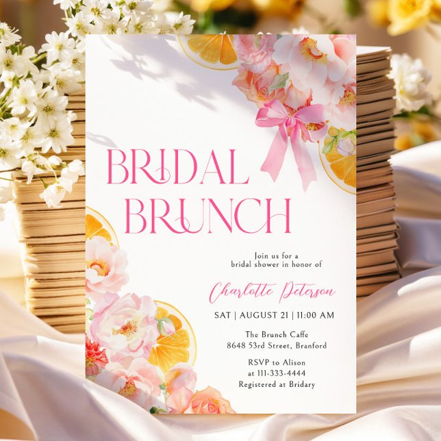 Invitación Ducha de novia floral rosa y Naranja (Subido por el creador)