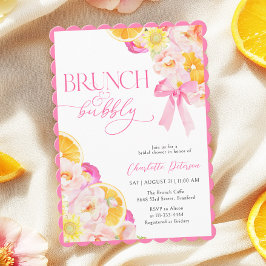 Invitación Ducha de novia floral rosa y Naranja