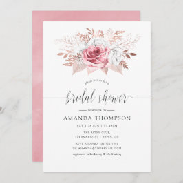 Invitación Ducha de novia floral rosa y Subió de Rubor