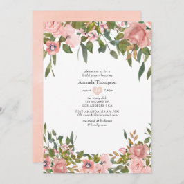 Invitación Ducha de novia floral rosa y Subió de Rubor