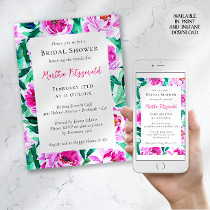 Invitación Ducha de novia floral rosada Peony
