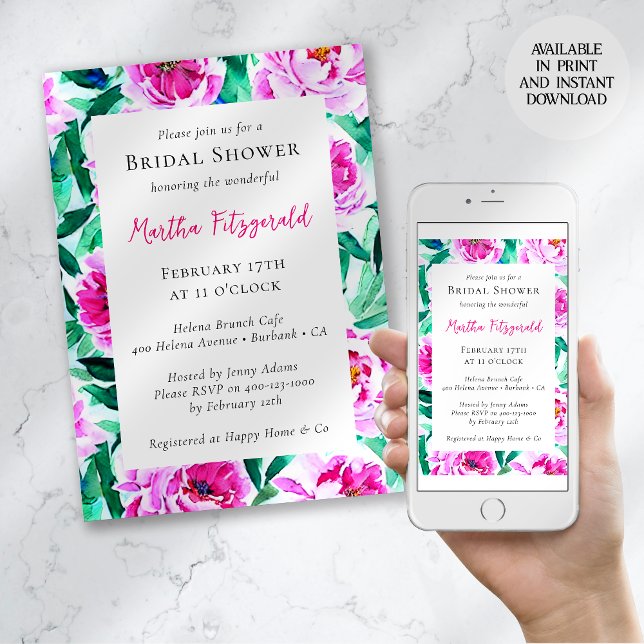 Invitación Ducha de novia floral rosada Peony (Subido por el creador)