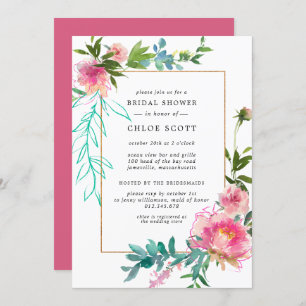 Invitación Ducha de novia floral rosada Peony