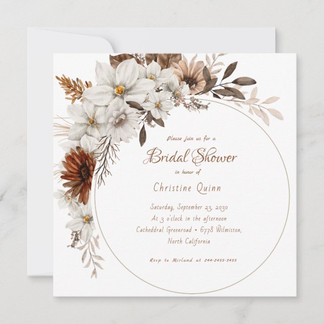 Invitación Ducha de novia floral rústica boho (Anverso)