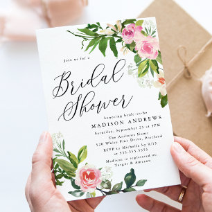 Invitación Ducha de novia floral suave rosa