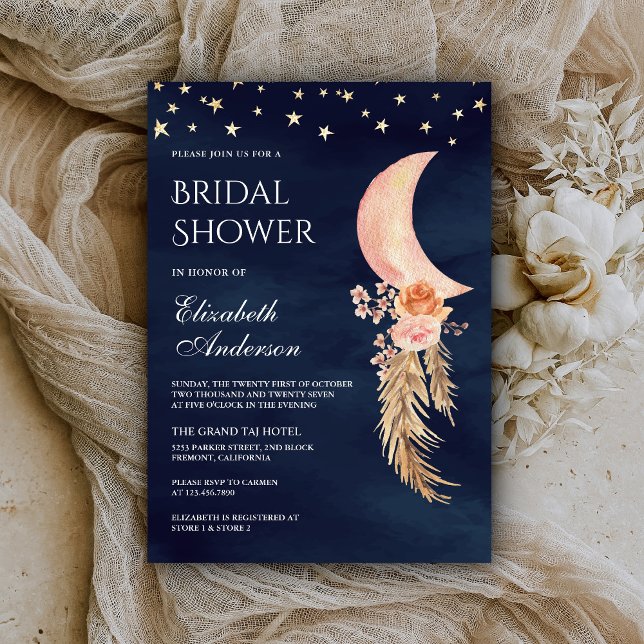 Invitación Ducha de Novia Floral Terrosa Luna Creciente Azul  (Subido por el creador)
