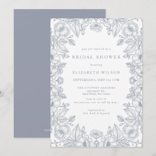 Invitación Ducha de Novia Floral Toile Chinoiserie Azul