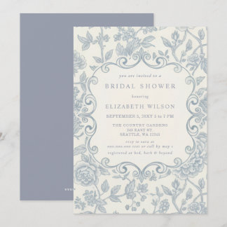 Invitación Ducha de Novia Floral Toile Chinoiserie Azul
