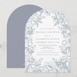 Invitación Ducha de Novia Floral Toile Chinoiserie Azul
