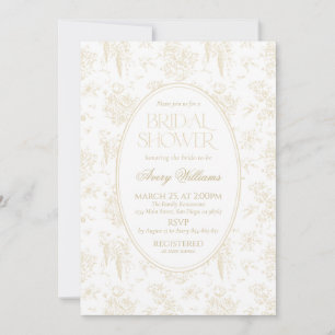 Invitación Ducha de Novia Floral Toile Vintage Beige