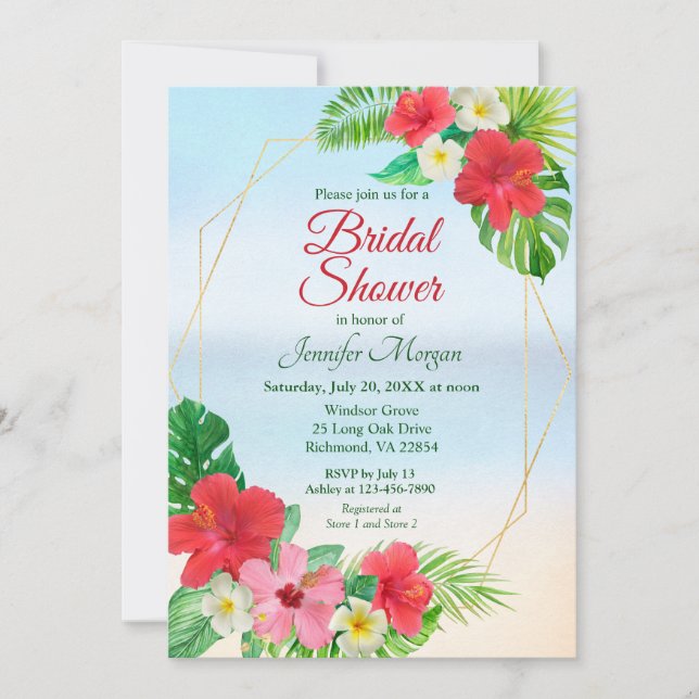 Invitación Ducha de novia floral tropical geométrica (Anverso)