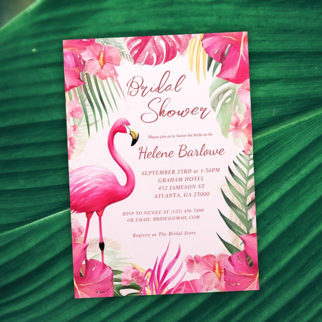 Invitación Ducha de novia floral tropical rosa (Pink Tropical Floral Bridal Shower Invitation)