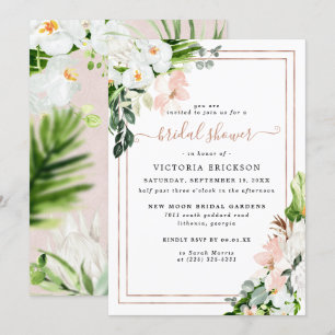 Invitación Ducha de novia floral tropical rosa y blanca de Ru