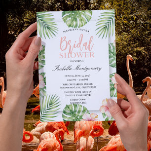 Invitación Ducha de Novia Floral Tropical Verde Hibisco Rosa