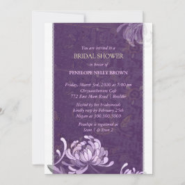 Invitación Ducha de novia floral única púrpura y blanca