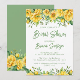Invitación Ducha de novia floral verde amarilla