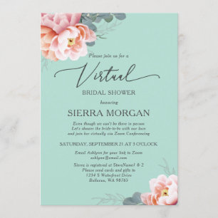 Invitación Ducha de novia floral verde de menta rosa Rubor vi