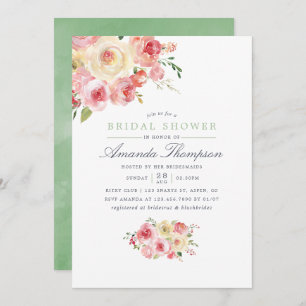 Invitación Ducha de novia floral verde de Rubor y Sage
