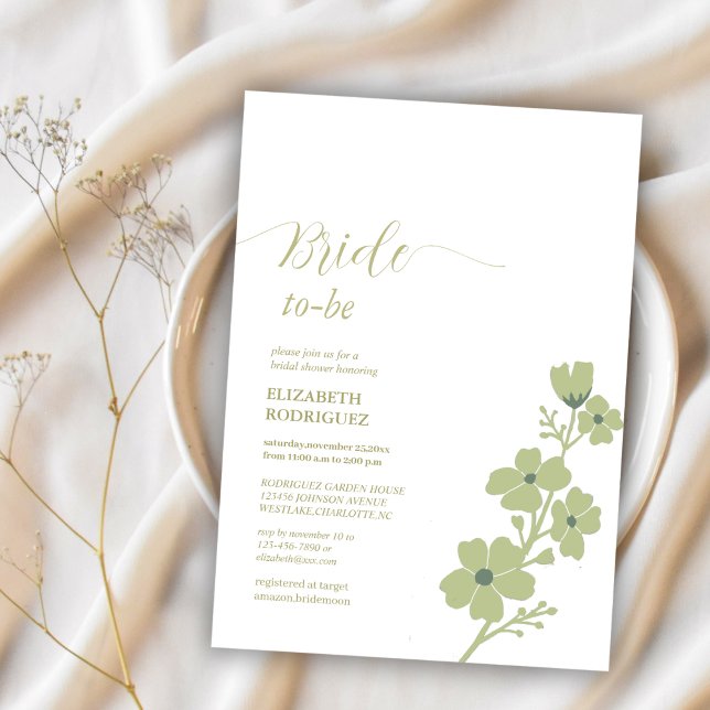 Invitación ducha de novia floral verde salva (Subido por el creador)