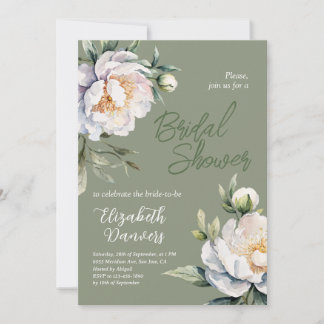 Invitación Ducha de Novia Floral Verde Salvia Blanca Moderna