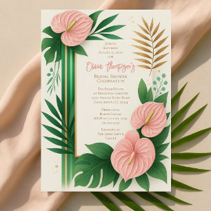 Invitación Ducha de Novia Floral Verde Tropical y Rosa