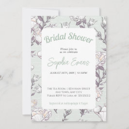 Invitación Ducha de novia floral verde y blanca bordeada