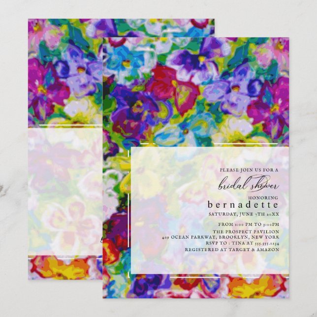 Invitación Ducha de novia floral vibrante, pintada a mano (Anverso / Reverso)