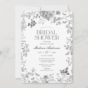 Invitación Ducha de Novia Floral Vintage Toile De Jouy Negro