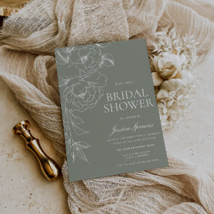 Invitación Ducha de novia floral vintage verde salvia y blanc