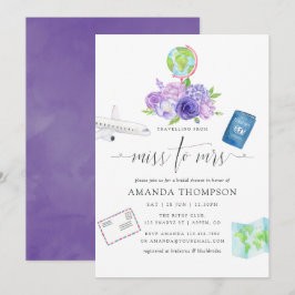 Invitación Ducha de Novia Floral Violeta Ultra de Señorita a 