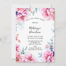 Invitación Ducha de novia floral y aérea de Pink Peonies