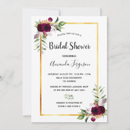 Invitación Ducha de novia florals burgundy verde boho