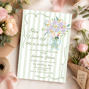 Invitación Ducha de Novia Flores a Rayas Frescas Recién Llega