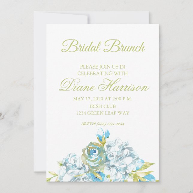 Invitación Ducha de Novia Flores Azules (Anverso)