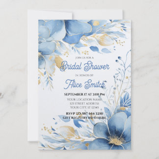 Invitación Ducha de novia, flores azules, elegante