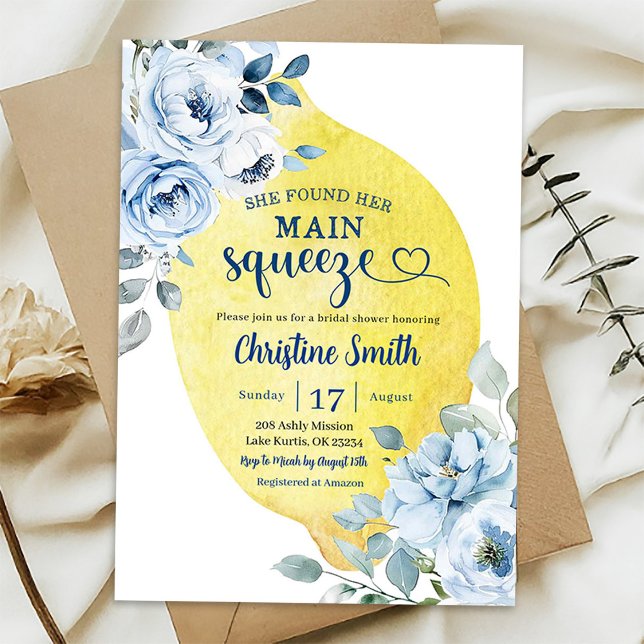 Invitación Ducha de Novia Flores Azules Limón Squeeze Princip (Subido por el creador)