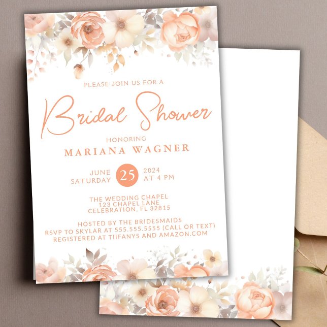 Invitación Ducha de Novia Flores Beige Melocotón (Subido por el creador)