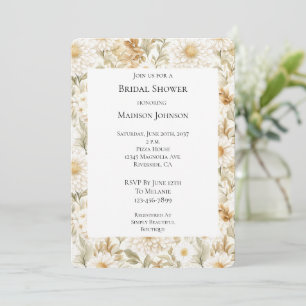 Invitación Ducha de Novia Flores Country Blanco Dorado Crema