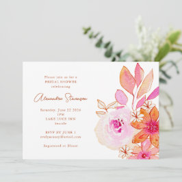 Invitación Ducha de Novia Flores de Agua Boho Rosa Naranja