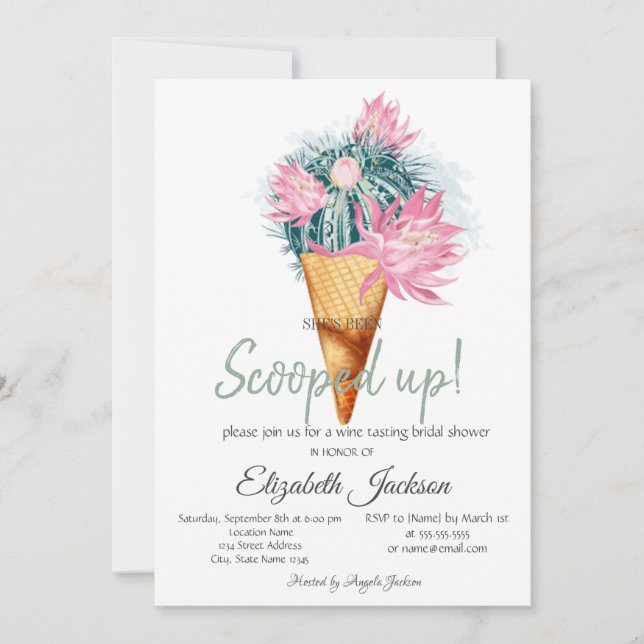 Invitación Ducha de Novia Flores de Cactus de Helado (Anverso)