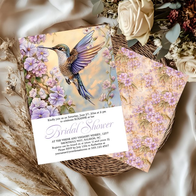 Invitación Ducha de Novia Flores de Lavanda Colibrí | (Subido por el creador)