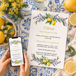Invitación Ducha de novia flores de lavanda limones