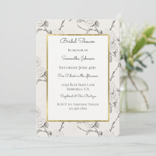 Invitación Ducha de Novia Flores de Otoño Negro Crema