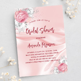 Invitación Ducha de novia flores de seda rosa rosas blancas