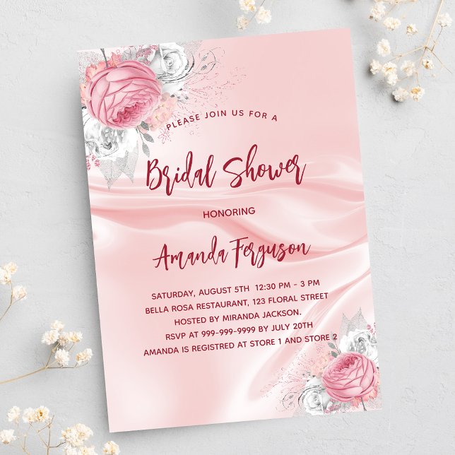 Invitación Ducha de novia flores de seda rosa rosas blancas (Subido por el creador)