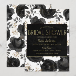 Invitación Ducha de Novia Flores Glam Oro Negro