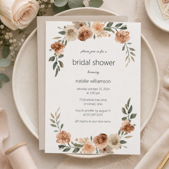 Invitación Ducha de Novia Flores Neutrales (Subido por el creador)