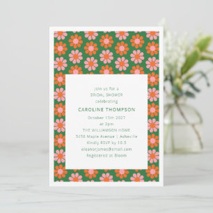 Invitación Ducha de Novia Flores Retro Lindas Rosadas Verdes 