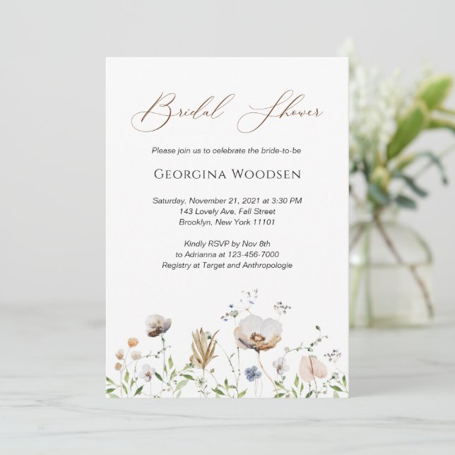 Invitación Ducha de novia Flores salvajes magníficas guión el (Anverso de pie)